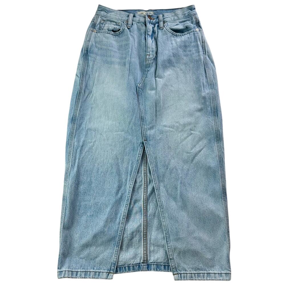 Madewell Retro Denim Midi High Split Skirt. LIGHT WASH - Picture 4 of 13